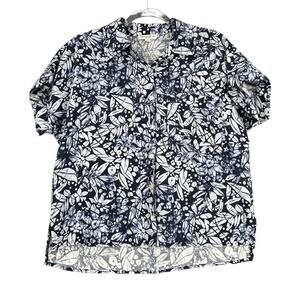 Christian Siriano Blue Short Sleeve Floral‎ Print Button Up Womens Shirt Small